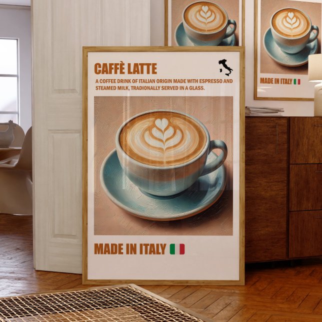 “Italian Caffè Latte Print, Espresso Drink Wall  Poster (Coffee Latte)