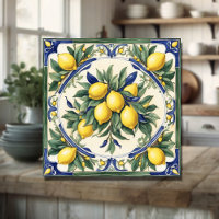 Italian Ceramic Lemon Tile Blue Majolica