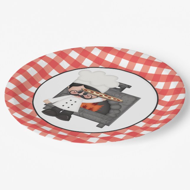 Italian chef Baking Pizza party paper plate (Angled)