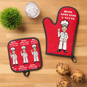 Italian chef buon appetito oven mitt & pot holder set