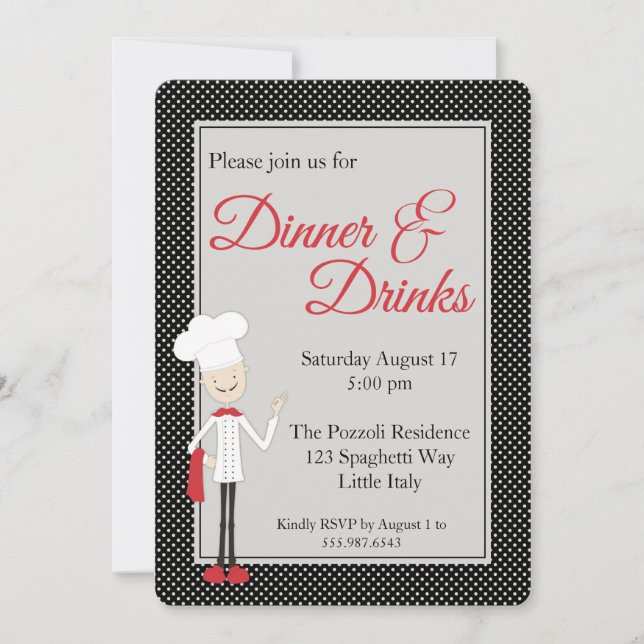Italian Chef Dinner and Drink Party Invitation (Front)