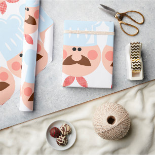 Italian Chef Face with Moustache and Hat Wrapping Paper