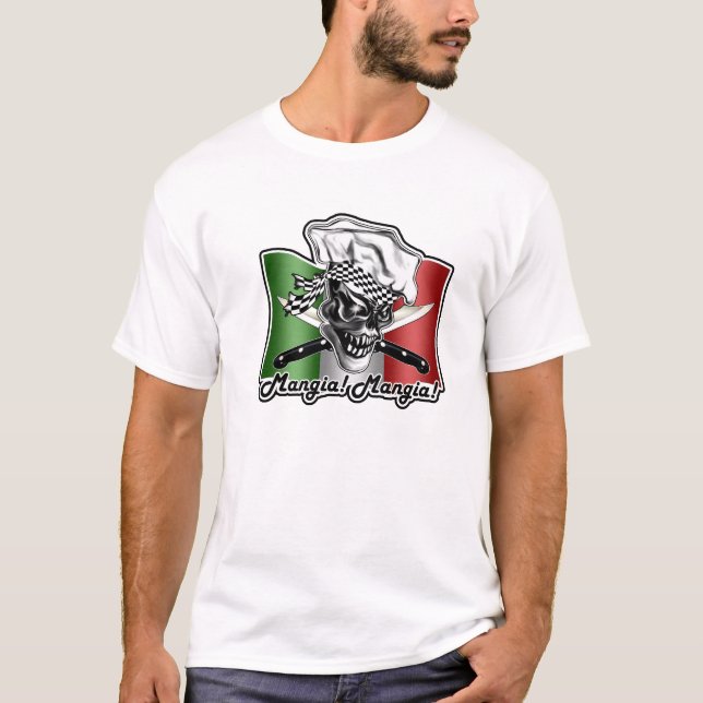 Italian Chef Skull: Mangia! Mangia! T-Shirt (Front)