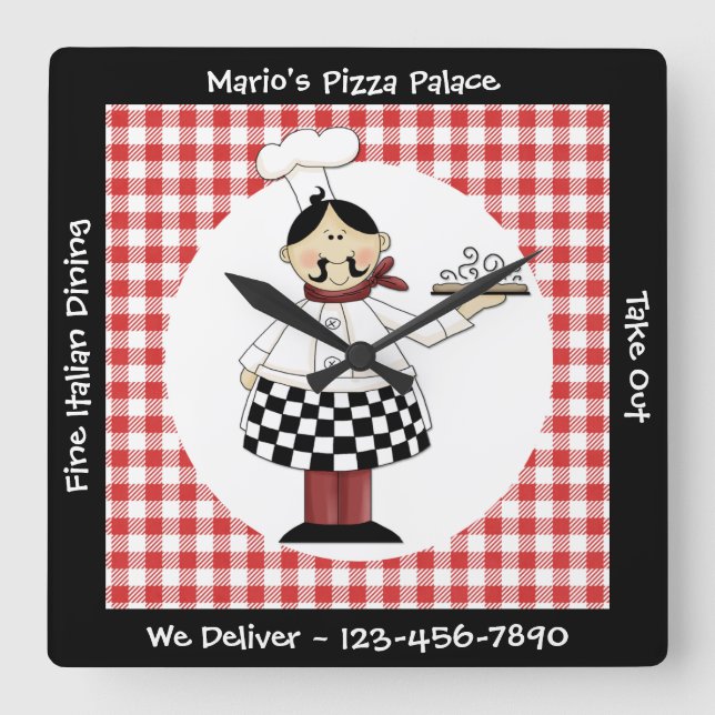 Italian Chef Square Wall Clock (Front)