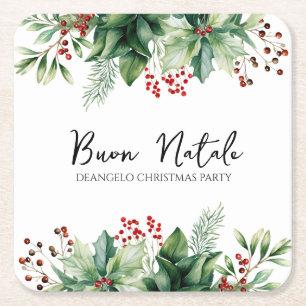 Italian Christmas Buon Natale Party Square Paper Coaster