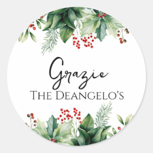 Italian Christmas Grazie Thank You Classic Round Sticker