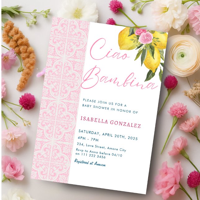 Italian Ciao Baby Bambina Amalfi Baby Shower Invitation (Italian Ciao Baby Bambina Amalfi Baby Shower Invitation)