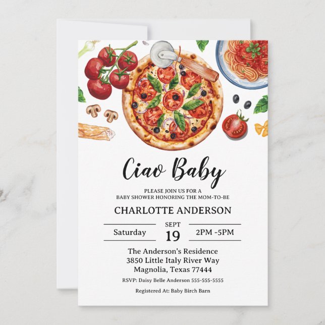 Italian Ciao Baby Pizza Red Baby Shower  Invitation (Front)