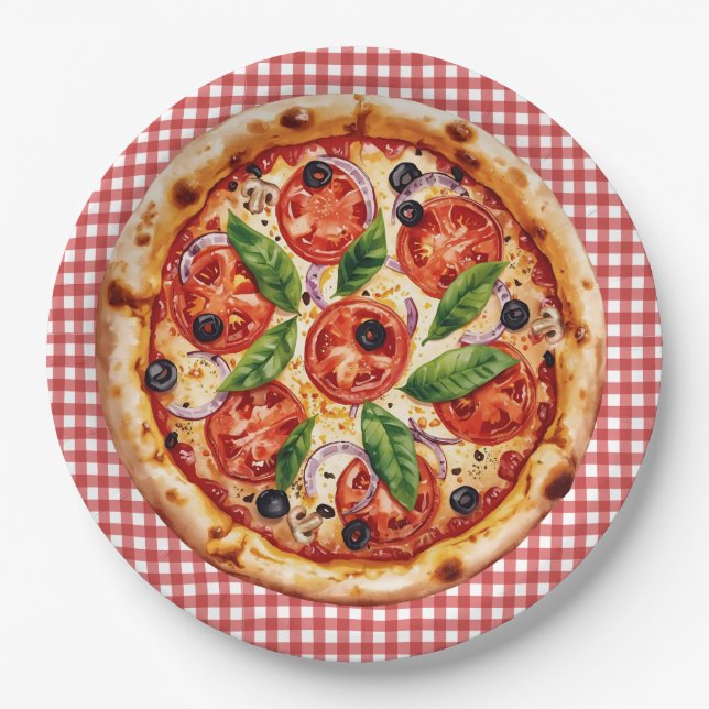 Italian Ciao Baby Red Checkered Baby Shower  Paper Plate (Front)