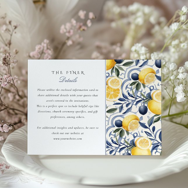 Italian Citrus & Blue Azulejo Wedding Information  Enclosure Card (Creator Uploaded)