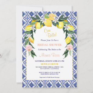 Italian Citrus Blue Tiles Summer Bridal Shower  Invitation