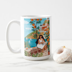 Italian Coast Café Scene Illustration Coffee Mug
