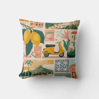 Italian Coast Collage - Mediterranean Summer Vibe Cushion