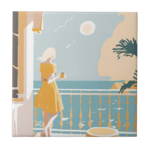 Italian coast woman city ceramic tile