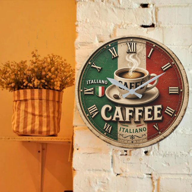 Italian Coffee Rustic Kitchen Vintage Espresso Large Clock (Creator Uploaded)