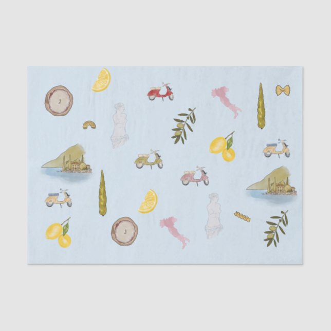 Italian colourful watercolor patterned  tissue paper (Front)