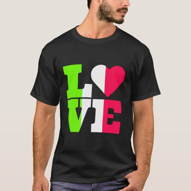Italian Colours Flag Heart Love Italy T-Shirt (Front)