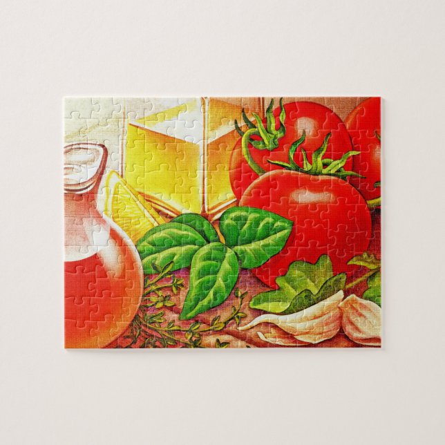 Italian Cooking Ingredients Tomatoes and Basil Jigsaw Puzzle (Horizontal)