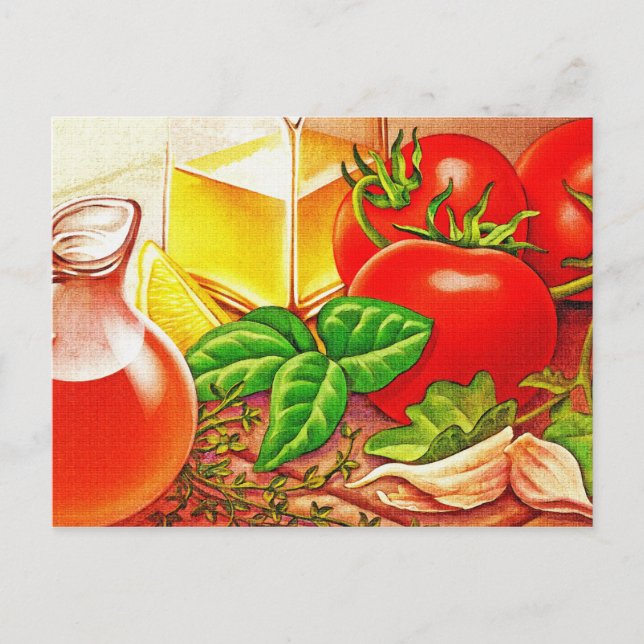 Italian Cooking Ingredients Tomatoes and Basil Postcard (Front)