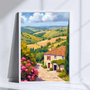 Italian Countryside Vineyard Watercolor Travel Poster