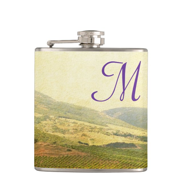 Italian Countryside Winery Monogram Whiskey Flask (Front)