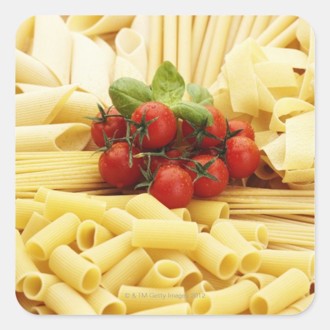 Italian cuisine. Pasta and tomatoes. Square Sticker (Front)