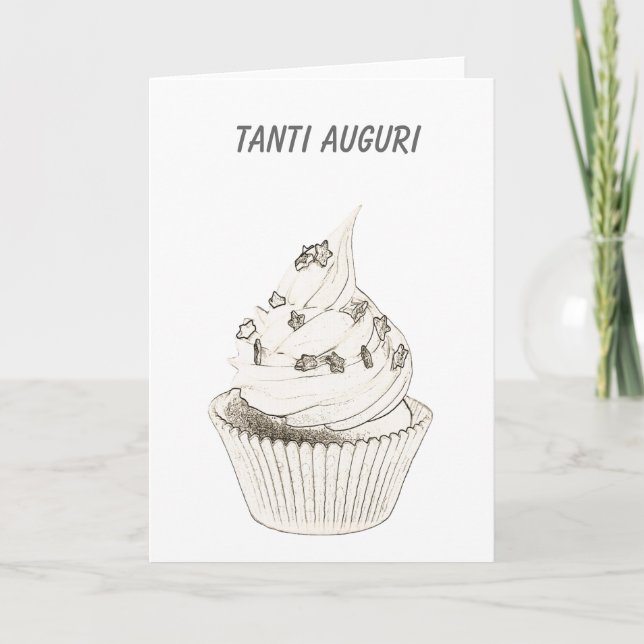 Italian Cupcake Birthday / Tanti Auguri Card (Front)
