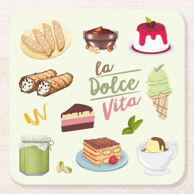 Italian Desserts Sweets Square Paper Coaster (Front)