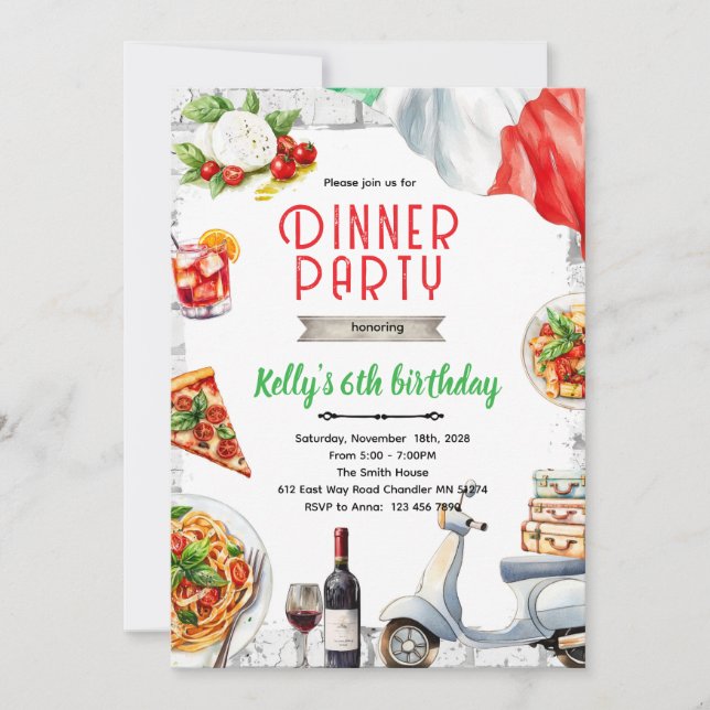 Italian Dinner birthday party Invitation (Front)