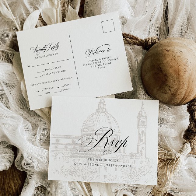 Italian Elegance Illustrated | Wedding RSVP Postcard (Creator Uploaded)