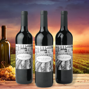 Italian Elegant Vineyard Artistic Custom Wedding Wine Label