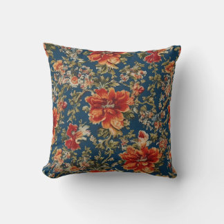 Italian Elegant Vintage Red Flowers and Leaves Cushion
