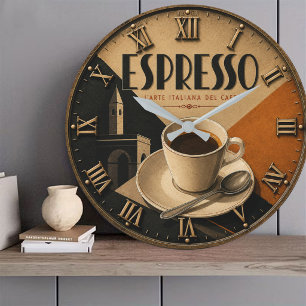 Italian Espresso Coffee Bar Decor Large Clock