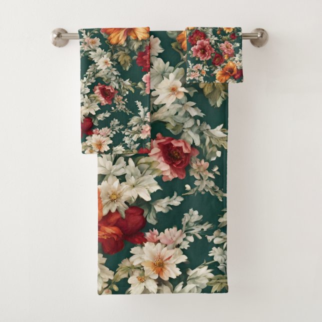 Italian Exquisite, Delicate Flowers with Greenery Bath Towel Set (Insitu)