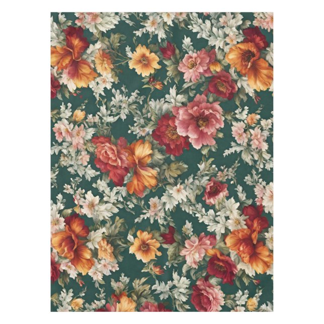 Italian Exquisite, Delicate Flowers with Greenery Tablecloth (Front)