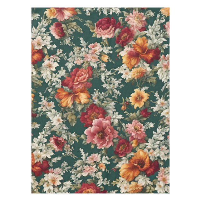 Italian Exquisite, Delicate Flowers with Greenery Tablecloth (Front)