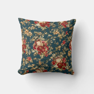 Italian Exquisite Floral Pattern in Red and Teal Cushion