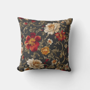 Italian Exquisite Red and White Flowers, Leaves Cushion
