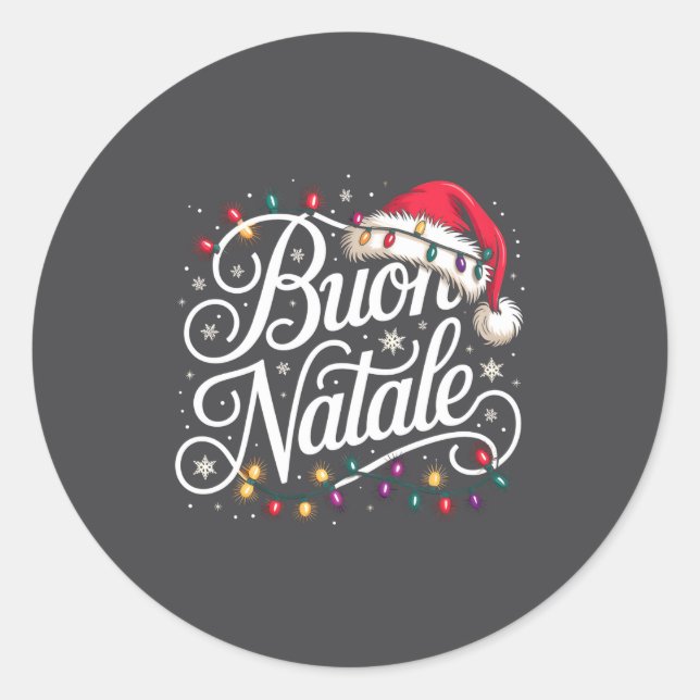 Italian Family Christmas Lights Red Santa Hat Buon Classic Round Sticker (Front)
