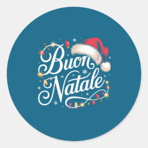 Italian Family Christmas Lights Red Santa Hat Buon Classic Round Sticker