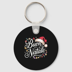Italian Family Christmas Lights Red Santa Hat Buon Key Ring