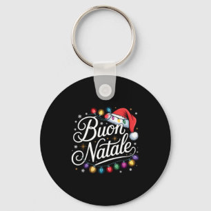 Italian Family Christmas Lights Red Santa Hat Buon Key Ring