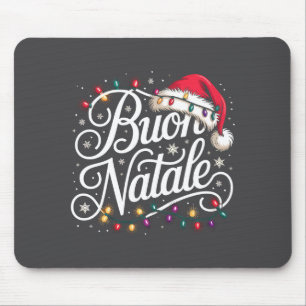 Italian Family Christmas Lights Red Santa Hat Buon Mouse Pad