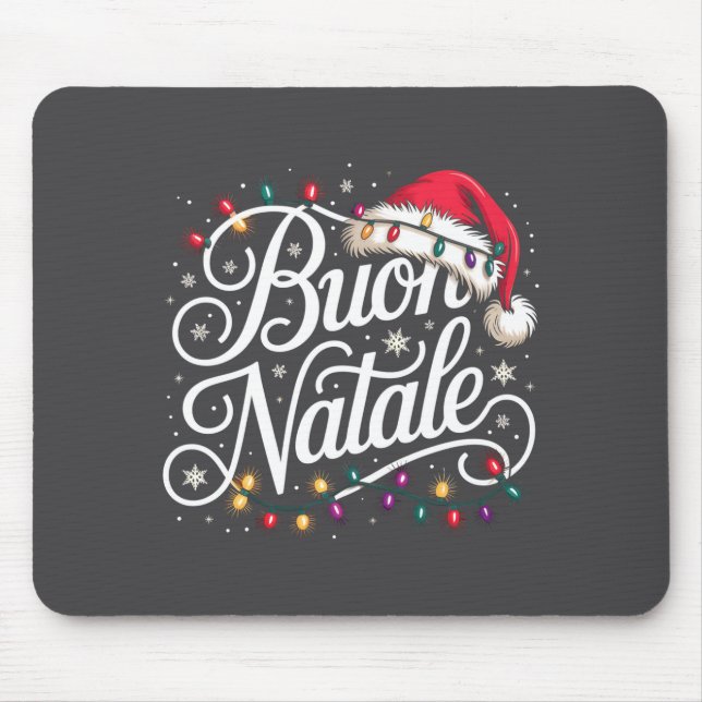 Italian Family Christmas Lights Red Santa Hat Buon Mouse Pad (Front)