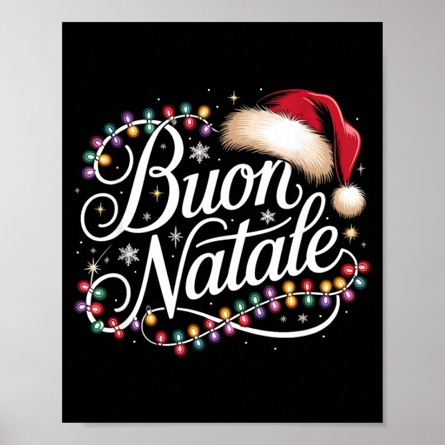 Italian Family Christmas Lights Red Santa Hat Buon Poster (Front)