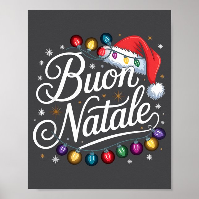Italian Family Christmas Lights Red Santa Hat Buon Poster (Front)