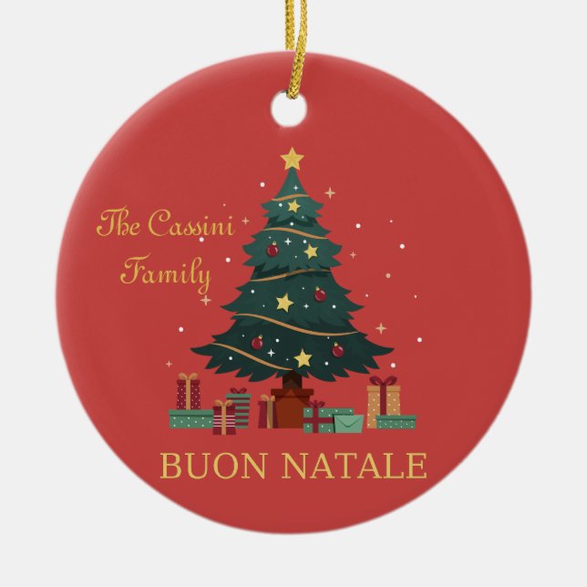 Italian Family Name Buon Natale Custom Tree Ceramic Ornament (Front)