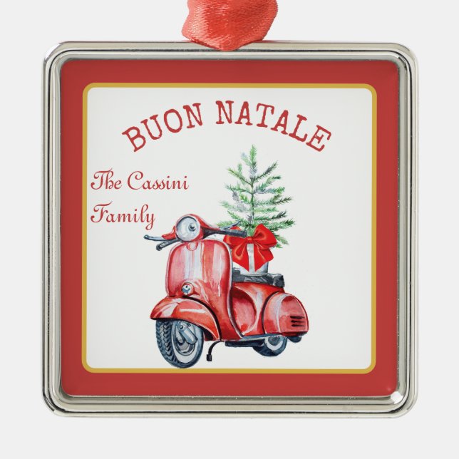 Italian Family Name Buon Natale Custom Tree Metal Ornament (Front)