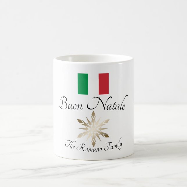 Italian Family Name Buon Natale Flag and Snowflake Coffee Mug (Center)