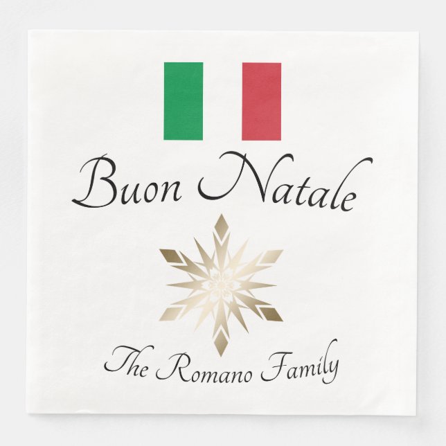 Italian Family Name Buon Natale Flag and Snowflake Napkin (Front)